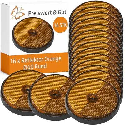 Produktbild von 16 x Rückstrahler Anhänger Reflektoren in Orange – Katzenaugen Seitenreflektoren für Wohnwagen & Anhänger – Ø 60 mm