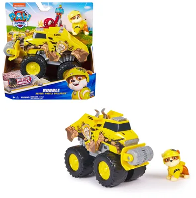 Produktbild von PAW Patrol Rescue Wheels - Rubbles Bulldozer Monstertruck mit Rubble Hundefigur, Bulldozer, 3 Jahr(e), Kunststoff, Schwarz, Grau, Gelb