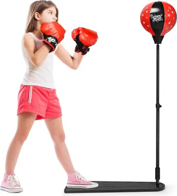 Produktbild von Boxset Boxstand für Kinder, Punchingball Set höhenverstellbar 85cm- 130cm, Punching Standbox mit Fußpedal für Kinder über 8 Jahre alt, Standboxsack mit Boxhandschuhen & Pumpe