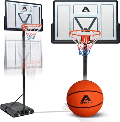 Produktbild von Apollo Basketballkorb Set mit Ständer, Rollen, Basketball und Pumpe, Korbhöhe 230 bis 305 cm