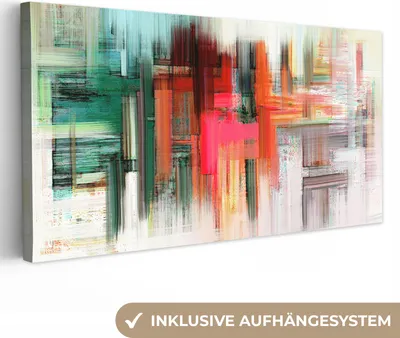Produktbild von MuchoWow® - Leinwandbilder - Ölgemälde - Abstrakt, Wandbild, Wanddeko Bilder Wohnzimmer, 40x20 cm