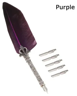 Produktbild von Vintage Kalligraphie Feder Set mit 5 Schreibfedern Tintenfeder Stift Kalligraphie-Set Unterschrift Schreibset - Farbe: Lila Feder
