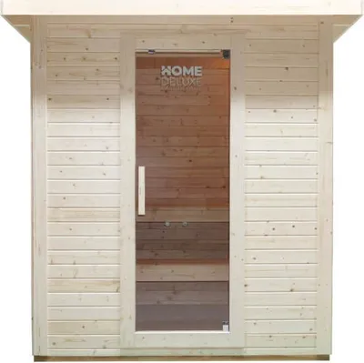 Produktbild von HOME DELUXE - Outdoor Saunahaus TALO L - für 4 Personen - Maße: 221 x 217 x 221 cm, Holz: Fichtenholz - inkl. Saunaofen und Saunazubehör I Gartensauna, Außensauna, Sauna