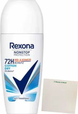 Produktbild von Rexona Nonstop Protection Deo Roll-On Baumwolle Dry (50 ml) + usy Block