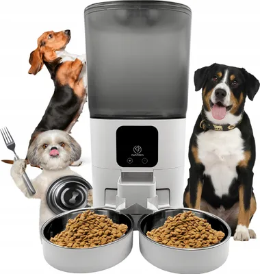 Immagine prodotto di Distributore automatico di cibo per cani e gatti, doppio, 6 litri, USB + ciotole