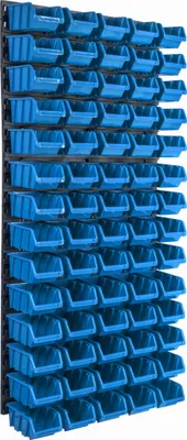 Produktbild von Lagersystem Wandregal 576 x 1170 mm | 70 stck. Box | Stapelboxen Schüttenregal Sichtlagerkästen | Extra Starke Wandplatten | Regal Erweiterbar | Werkstattregal Lagerregal Werkstattwandregal Steckregal