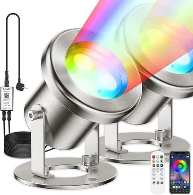 Zdjęcie produktu dla Podwodne oświetlenie RGB sterowane aplikacją, przeznaczone do stawów i fontann - zestaw 2 sztuk