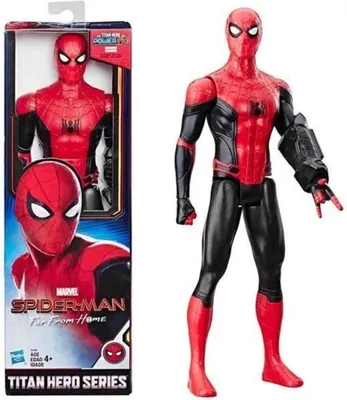 A product shot of a Spider-Man action figure in its packaging and a separate shot of the figure itself.