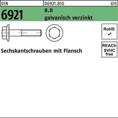 Produktbild von Reyher  6kt.schr. mit Flansch DIN 6921 8.8 M 6 x 25 galv. vz (500 Stück)