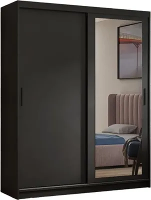 Produktbild von Kleiderschrank Henry mit Spiegel 120 cm inklusive 2 Schiebetüren Schwebetürenschrank (schwarz)