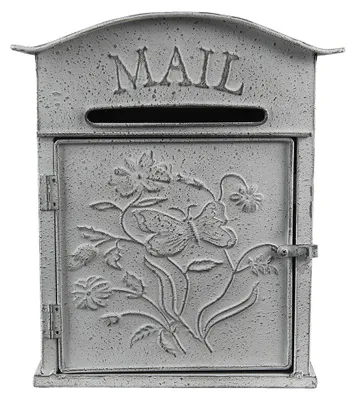 Produktbild von Clayre & Eef Briefkasten 26x10x31 cm Grau Weiß Metall Blumen