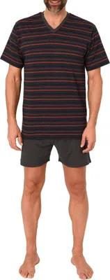 Produktbild von Normann Herren kurzarm Schlafanzug Shorty Pyjama in Streifenoptik ; dunkelgrau , 50