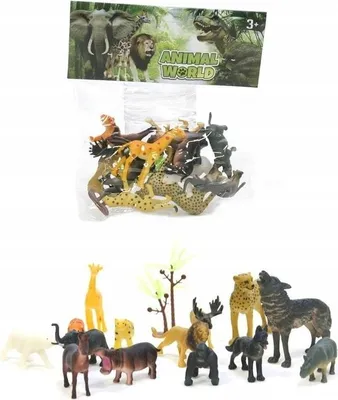 Zdjęcie produktu dla Figurki Zwierzęta Dzikie Zoo Safari Duży Zestaw Lew Żyrafa Słoń Goryl Wilk