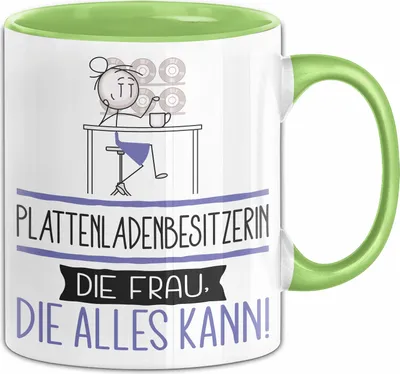 Produktbild von Plattenladenbesitzerin Geschenk Tasse Becher Die Frau Die Allen Kann Geschenkidee für eine Plattenladenbesitzerin Lustig (Grün)