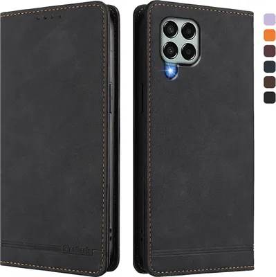 Produktbild von Hülle für Samsung Galaxy M33 5G, Retro Kunstleder Ständer Klapphülle mit Kartenfächer und Magnetische Schwarz