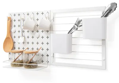 Produktbild von GOPLUS wandmontiertes Pegboard-Set, 2 Stück Pegboards mit Magneten, Haken, Regal & Behältern, Stecktafel-Kombinationsset zur Anzeige & Aufbewahrung