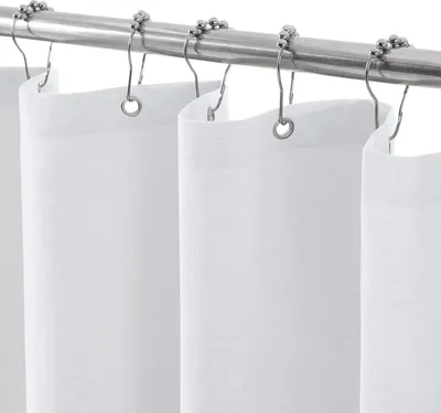 Obrázok produktu pre Ľanový sprchový záves s kovovými krúžkami na záves Vodotesný biely 92 x 182 cm
