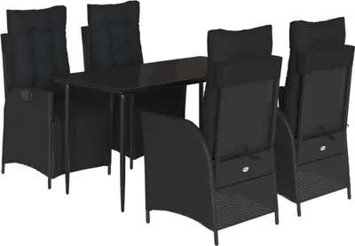 Produktbild von vidaXL 5-tlg. Garten-Essgruppe mit Kissen Schwarz Poly Rattan