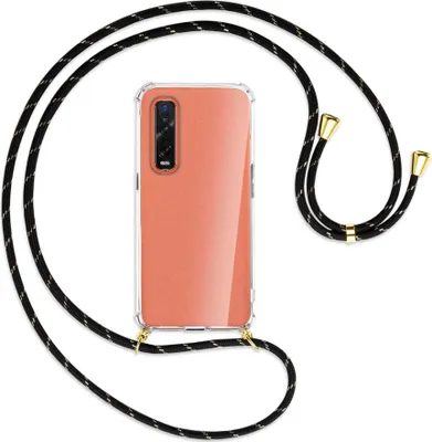 Produktbild von Handykette Backcover-Schutzhülle mit Band (Metall goldfarben) für Oppo Find X2 Pro - schwarz/gold