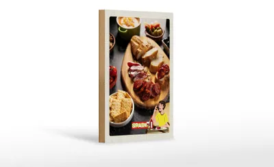 Produktbild von Holzschild Reise 12x18 cm Spanien Wurst Oliven Tomaten Gericht