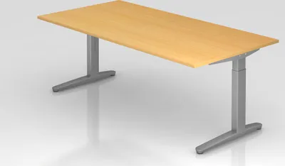 Produktbild von Schreibtisch Mika | Buche | Silber Gestell | BxT 200x100cm | Arbeitshöhe 65-85cm | höhenjustierbar, 1cm Raster | C-Fuß-Gestell | Rechteckform