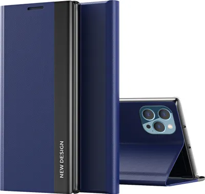 Produktbild von iPhone 15 Pro Hülle, Leder PolyurethanKlapphülle Schutzhülle mit Standfunktion für iPhone 15 Pro Navy blau