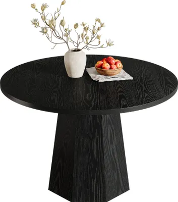 Produktbild von Tribesigns Schwarz Runder Esstisch, 118 cm Kreis Kleiner Küchentisch mit stabilem schrägen Sockel, Moderne Esstisch Möbel für Esszimmer, Wohnzimmer
