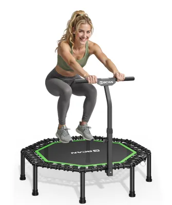 Produktbild von BCAN Trampolin Ø130 cm – 250 kg Tragkraft, T-Griff, 42 leise Bungee-Seile, höhenverstellbar & platzsparend klappbar