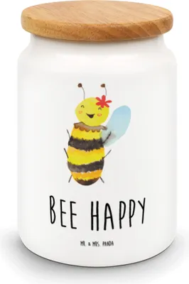 Produktbild von Mr. & Mrs. Panda Dose Biene Happy - Weiß - Geschenk, Keksdose, behälter, Teedose, zuckerdose, salzdose