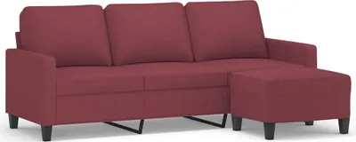 Produktbild von vidaXL 3-Sitzer-Sofa mit Hocker Weinrot 180 cm Stoff