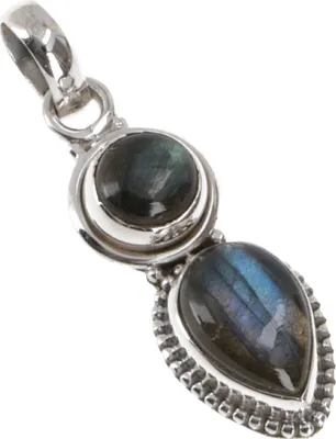 Produktbild von Boho Silberanhänger, Indischer Kettenanhänger aus Silber - Labradorit, Grün, SterlingSilber, Anhänger & Amulette aus Silber