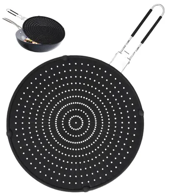 Produktbild von Topfspritzschutz aus Silikon, 32 cm Topfspritzschutz, Universal-Spritzschutz mit Klappgriff zur Vermeidung von Fettspritzern, Schwarz