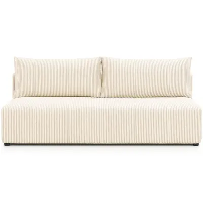 Image de Sofello Canapé LUNO avec fonction sommeil Crème - Canapé moderne en velours côtelé pour votre salon, surface de couchage : 204×144 cm