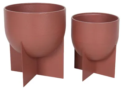 Image de Pots pour plantes d'intérieur Rebecca Mobili Bromina 30 x 25 x 25 cm, métal, marron moka, style moderne, lot de 2
