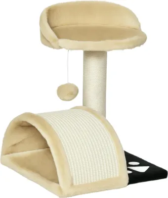 Image de PawHut Arbre à chat griffoir grattoir design jeu boule suspendue + plateforme peluche sisal naturel beige