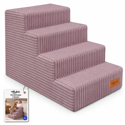 Produktbild von MILLYBO Hundetreppe aus Cord – Haustiertreppe für Hunde & Katzen, 4-stufig, abnehmbarer Bezug: Lila