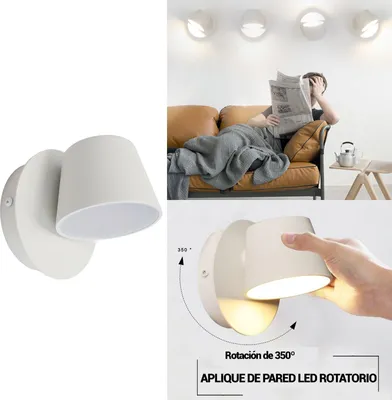 Immagine prodotto di Applique LED con faretto orientabile, 6 W, 2700 K luce calda di lettura in alluminio bianco, moderno design nordico