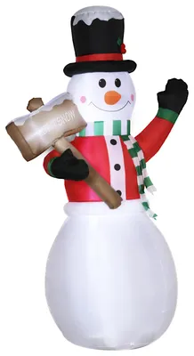 Productafbeelding van Outsunny opblaasbare sneeuwpop van 180 cm met schild, kerstdecoratie met LED-verlichting