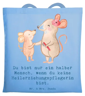 Produktbild von Mr. & Mrs. Panda Tote Bag Heilerziehungspflegerin Herz - Sky Blue - Geschenk, Spruch, Schultasche, Tasche, Heilerziehungspfleger, Jutebeutel, Lustig, Ausbildung, Shopping