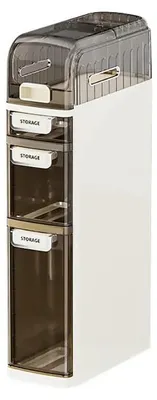 Image de Armoire de salle de bain - Étagère de rangement étroite à 4 niveaux - Étagère en plastique étanche - Autoportante - Pour salle de bain, cuisine, chambre - Blanche