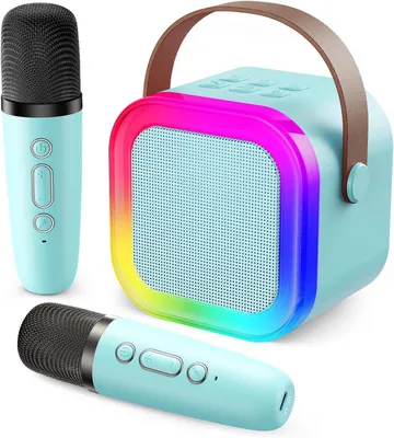 Produktbild von Karaoke-Gerät - Mini-Lautsprecher - Musik- und Gesangserlebnis - Mit 2 Mikrofonen - 7,11 cm - Blau