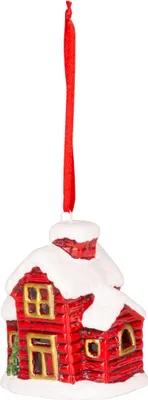 Imagen del producto de Decoración navideña MagicHome, casita, con luces LED, de terracota, colgante, 5,5 x 5 x 7,2 cm