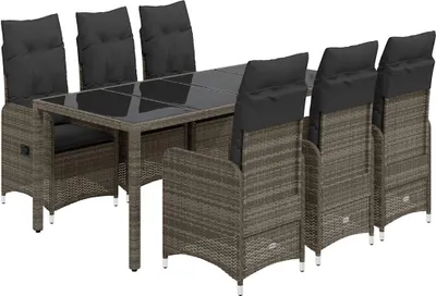 Immagine prodotto di vidaXL set bistrot da giardino 7 pezzi con cuscini in polirattan grigio