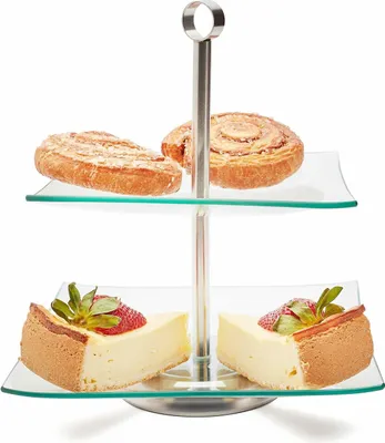 Produktbild von OBSTSCHALE Glas TORTENSTÄNDER SERVIERPLATTE KUCHENPLATTE KUCHENSTÄNDER 2 Etagen