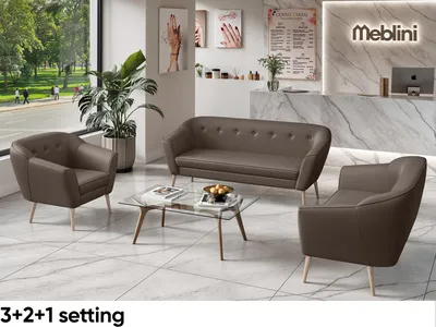 Produktbild von MEBLINI Mini Sofa Set 3-2-1 für Wohnzimmer - Mini Lounge für sechs Personen - Küchensofa - Sofa Klein - Sitzgarnitur - Polstergarnitur - Sofagarnituren - DORIS - 3+2+1 - Braun Kunstleder