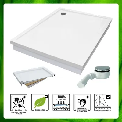 Produktbild von Duschwanne mit Styroporträger und Ablauf, verschiedenen Größen, Komplettset Duschtasse inklusive Wannenträger und Siphon Größe (LxB) - 150x75 cm