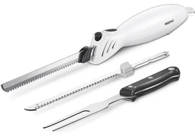 Elektrisches Schneidemesser-Set, 2 Klingen + Gabel, 100 W, Weiß