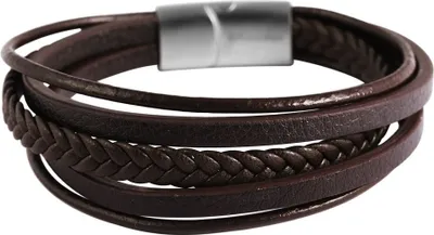 Produktbild von Akzent Geflochtenes Armband aus Echtleder und Edelstahl in Dunkelbraun