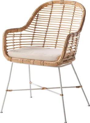 Produktbild von home24 Armlehnenstuhl - (Inkl. Sitzkissen) - Rattan / Metall - Rattan / Weiß