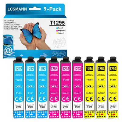 Image de Cartouches d'imprimante LOSMANN T1295 compatibles avec les modèles Epson T1292, T1293, T1294. Multipack pour les imprimantes Workforce WF-3520, WF-3540, WF-7525, WF-7515, Stylus SX235W, SX425W, SX435W, SX445W, SX535WD, BX630FW (lot de 9)